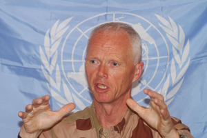 Major General Robert Mood, the head of the U.N. observer mission in Syria, speaks during a press conference, in Damascus, Syria. Photo / Bassem Tellawi