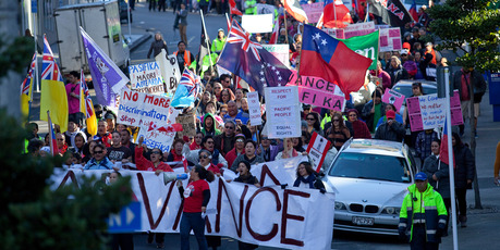 TheAdvance Pasifika march protested against Government decisions which impacted on Pacific people. Picture / APN