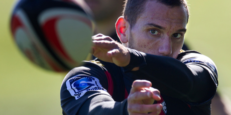Aaron Cruden brings a different array of threats for Ireland when he steps in as first five-eighths at Waikato Stadium tonight. Picture / Brett Phibbs.