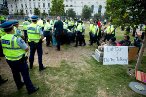Security staff and police removed Occupy Auckland from Aotea Square in January. Photo / Dean Purcell