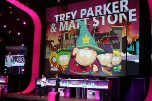 'South Park' creators Trey Parker (L) and Matt Stone reveal 'The Stick of Truth' during the Xbox E3 press conference in Los Angeles. Photo / Troy Rawhiti-Forbes