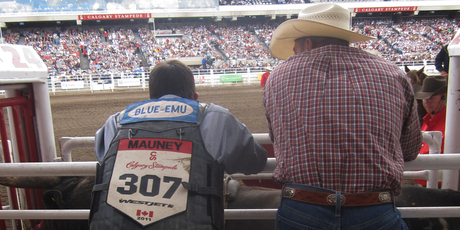 JB Mauney waits to compete in the ring at Calgary Stampede. Photo / Rob McFarland