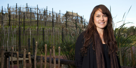 Natalie Sutton stands at the Te Ao Marama Village in Te Haha. Photo / Greg Bowker