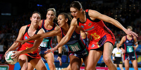Khao Watts (left) and Irene van Dyk (right) of the Magic in action. Photo / Getty Images
