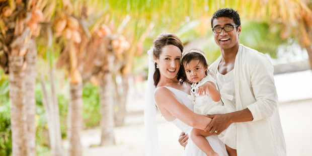 Pua Magasiva, wife, Kourtney with daughter, Jasmine, taken at their wedding. Photo / Renee Lansdowne