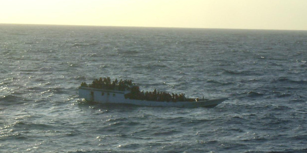 The MV Bison Express took this picture of the vessel off Christmas Island shortly before the boat sank and the rescue operation began. Photo / AMSA