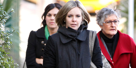 Ewen Macdonald's wife, Anna Macdonald, arrives at the High Court in Wellington this week with her mother, Joanne Guy, and a friend. Photo / Mark Mitchell