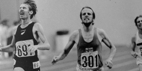 Dick Quax, left, held New Zealand's only silver medal in track and field for years after following Lasse Viren over the line in 1976. Picture / AP