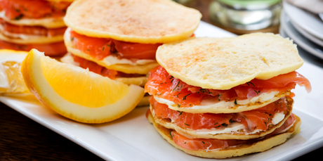 Crepes parmentier with cured salmon and creme fraiche. Photo / Babiche Martens