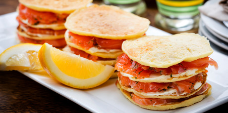 Crepes parmentier with cured salmon and creme fraiche. Photo / Babiche Martens