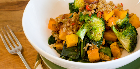 Winter salad with broccoli, spinach and pumpkin. Photo / Greg Bowker