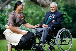 Olympian Valerie Adams and Major Hone Waititi at an investiture ceremony at Government House in 2009. Photo / Greg Bowker