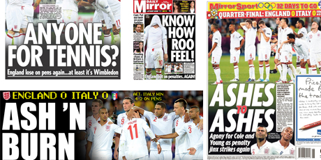 British papers react to England's Euro 2012 exit. Photo / Twitter British papers react to England's Euro 2012 exit. Photo / Twitter