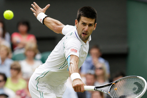 Serbia's Novak Djokovic plays a return to Radek Stepanek of the Czech Republic during their third round men's singles match at Wimbledon. Photo / AP
