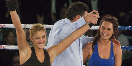 Jaime Ridge celebrates her win over Rosanna Arkle at last night's Godfather of All Fight Nights promotion in the SkyCity Convention Centre ballroom. Pictures / Greg Bowker