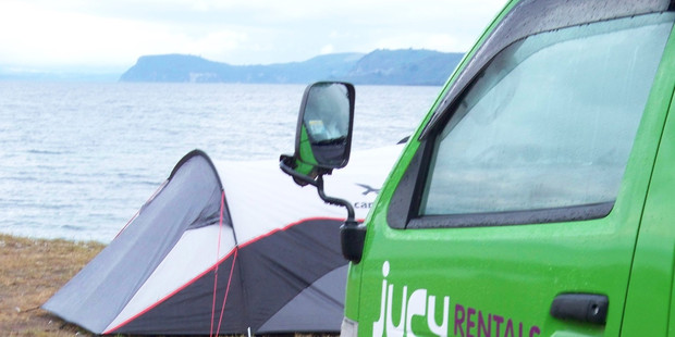 Taupo freedom campers have a lakeside view but no home comforts. Photo / Supplied