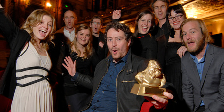 The Noise and Pictures team, lead by Giles McNeill, centre, won the 48-hour film festival prize in Auckland last night.
Photo / Michael Craig