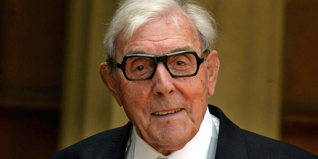 Veteran English comic actor Eric Sykes after receiving his CBE (Commander of the British Empire) award from Queen Elizabeth. Photo / AP