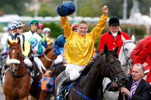 James McDonald, seen here winning the Telecom NZ Derby on Silent Achiever at Ellerslie, has had another spectacular year. Photo / Richard Robinson