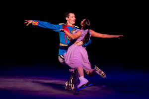 Bogdan Berezenko (L) and Anastasia Ignatyeva perform on the ice covered stage. Photo / Sarah Ivey
