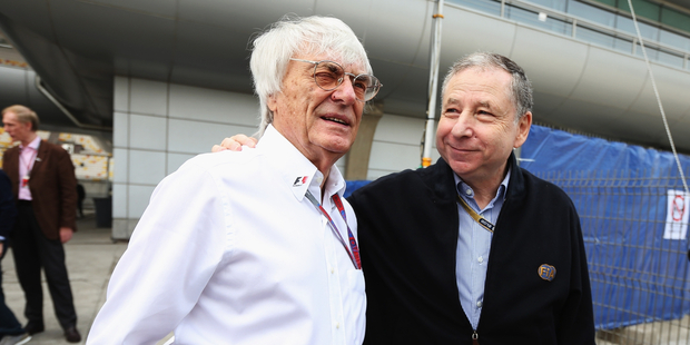 Formula One Management chief Bernie Ecclestone (left) and Jean Todt before the China Grand Prix. Photo / Getty Images