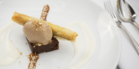 Cibo’s Valrhona chocolate terrine, milk chocolate mousse and sesame toffee and baklava straw. Photo / Greg Bowker