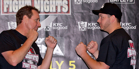 Boxers Mark Watson and Jesse Ryder face off during the press conference ahead of their fight on Thursday. Photo / Dean Purcell
