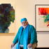 Artist, Paul Tangata, with some of his work on display at Home AKL, now showing at the Auckland Art Gallery. Photo / Steven McNicholl