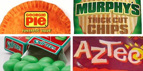 Kiwis want Georgie Pie; Bluebird Murphy's Thick Cut salt and vinegar chips; Aztec corn chips and Snifters. Photo / Supplied/Kenny Rodger