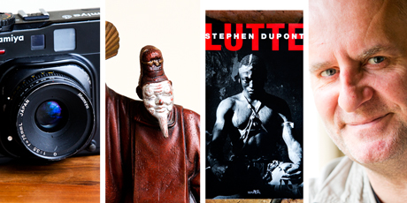 Jocelen Janon's favourite things: His Mamiya camera; Kabuki statuette and Lutte by Stephen Dupont. Photos / Babiche Martens