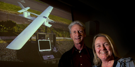 Professor John Brooks and Dr Barbara Bollard-Breen will use the UAV to help chart New Zealand's flora and fauna from the air. Photo / Brett Phibbs