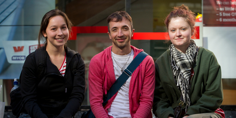 Erin Calhoun (left) with Warren Campo and Erin Goosman. All three tourists say they will still consider hitching in New Zealand. Photo / Greg Bowker