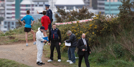 Police at the scene where the body of a woman was discovered in Alexandra Park on Mt Victoria, Wellington. Photo / Mark Mitchell