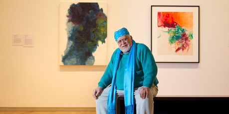 Artist Paul Tangata, with some of his work on display at the Auckland Art Gallery. Photo / Steven McNicholl