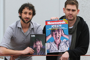 Critic designer Sam clark and editor Joe Stockman with their magazine covers. Photo / Otago Daily Times