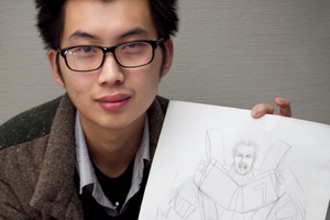 Yi Yang has been sculpting larger-than-life versions of Transformer robots since he was 19. Photo / Natalie Slade.