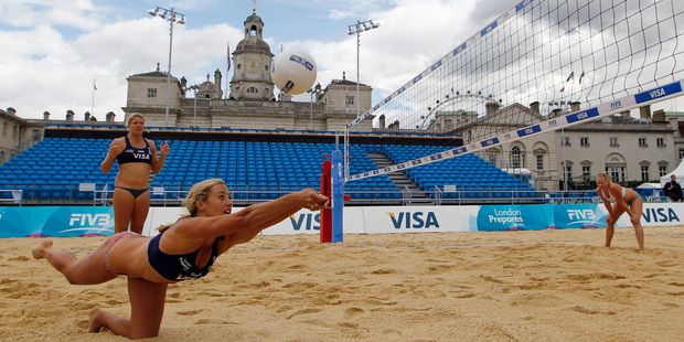 Beach volleyball at this year's Olympics is to be staged at Horseguards Parade, backing on to Downing St. Photo / AP