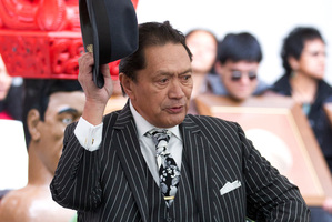 Waitangi Tribunal member Pou Temara speaking during the powhiri before the urgent hearing at the Waiwhetu Marae in Lower Hutt. Photo / Mark Mitchell