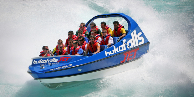 Drivers enjoying the thrill of the Huka Jet on the Waikato River. Photo / Kelvin Teixeira