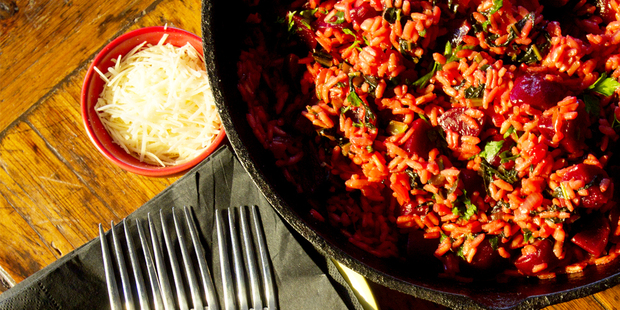 Beetroot risotto. Photo / Kellie Blizard