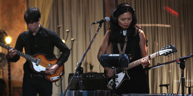 Bic Runga performing with OPOSSOM at their Sundae Sessions performance at York Street Studios. Photo / Matt Gerrrand