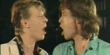David Bowie and Mick Jagger in their 1985 song Dancing in the Street. Photo / YouTube