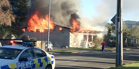 Thirteen children and eight adults had to evacuated this day care centre after it caught fire today. Photo / John Adendorff