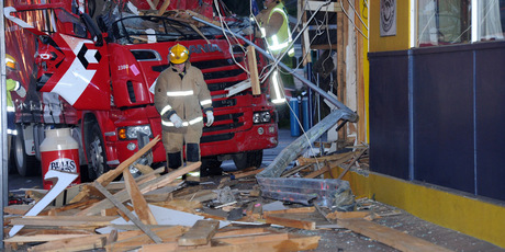 The driver died after his truck and trailer unit crashed into the RSA on SH1 at Bulls. Photo / SNPA / Ross Setford