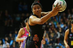 Julianna Naoupou of the Magic regains posession during the Minor Semi Final ANZ Championship match between the Magic and the Thunderbirds. Photo / Getty Images.