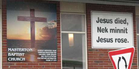 A line that has truly done its dash, spotted on the side of The Masterton Baptist Church. Photo / Supplied