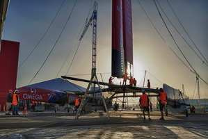 The giant wing-sailed catamaran is a work of art compared to the monohulls Team NZ sailed in their last campaign back in 2007. Photo / Chris Cameron