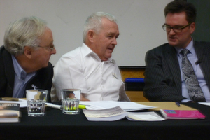 Gil Elliott, Garth McVicar and Greg King at the Hot Tub debate, held at Victoria University. Photo / Kate Shuttleworth