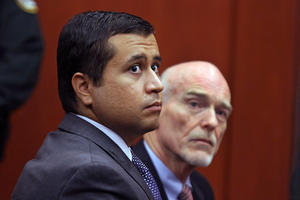 George Zimmerman, left, and attorney Don West appear before Circuit Judge Kenneth R. Lester, Jr. during a bond hearing. Photo / AP