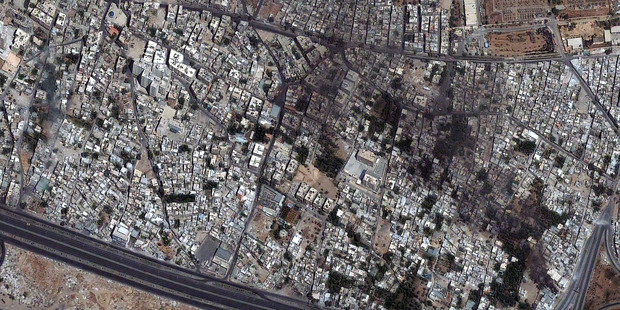 Satellite image provided by DigitalGlobe of the Qabun neighbourhood in Damascus. Photo / AP
